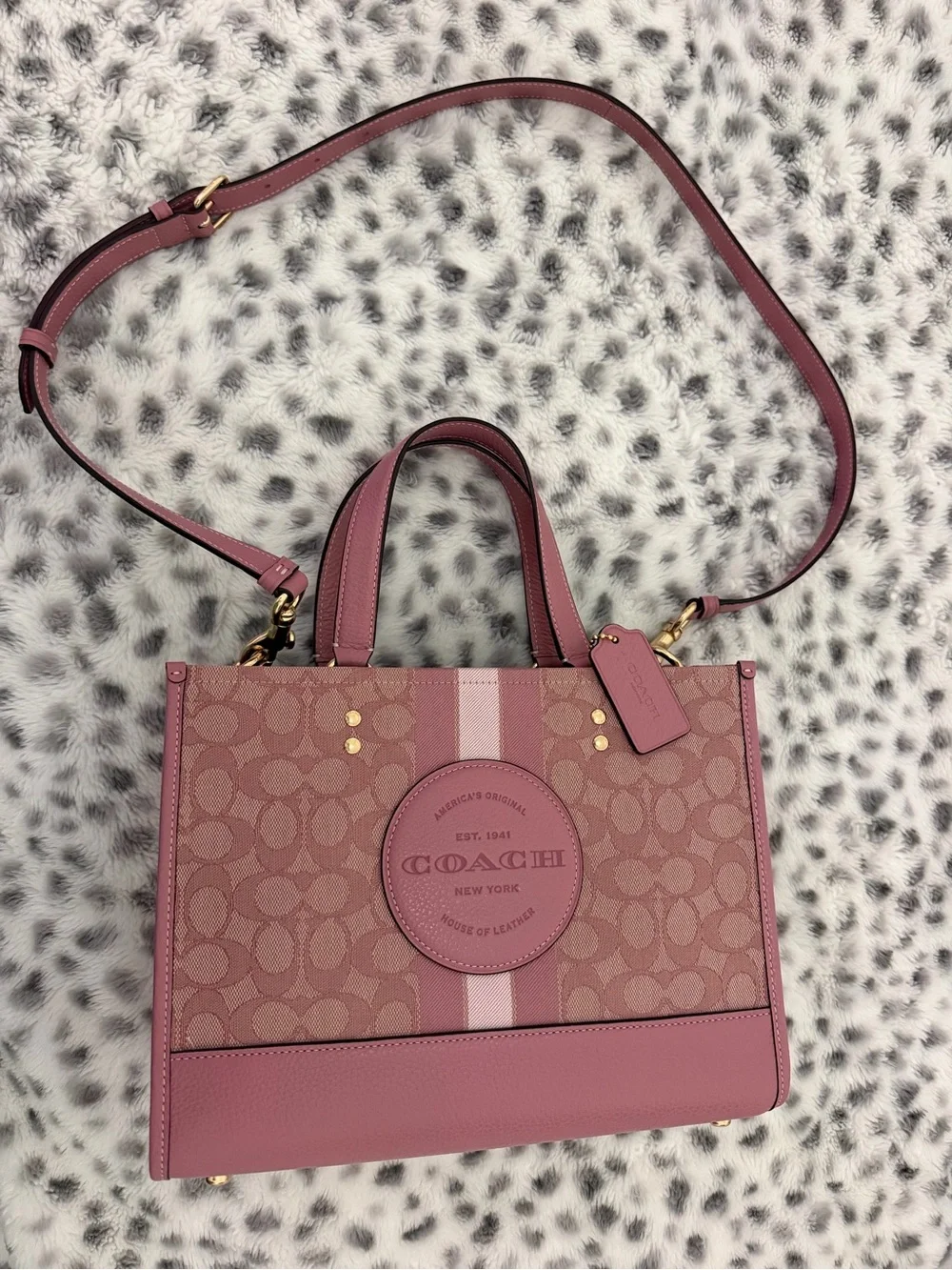 NWOT Coach Dempsey Carryall Pink Signature Jacquard Stripe Medium Crossbody Tote - Picture 9 of 9